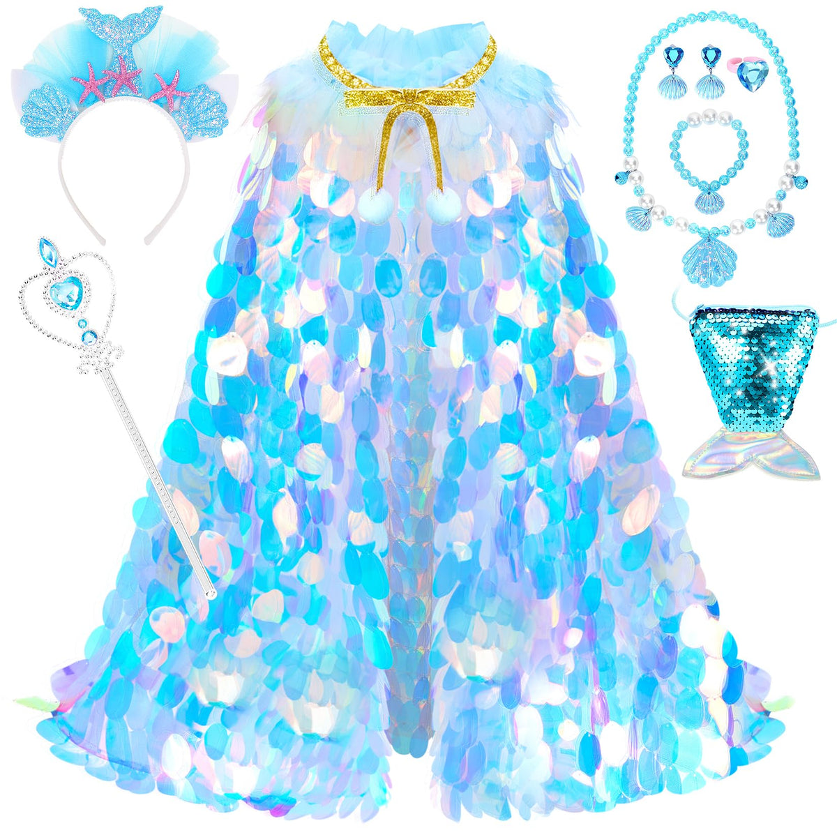 LIMIROLER Princess Dress Up Clothes Mermaid Cape Gift Set for Girls Age 3-8