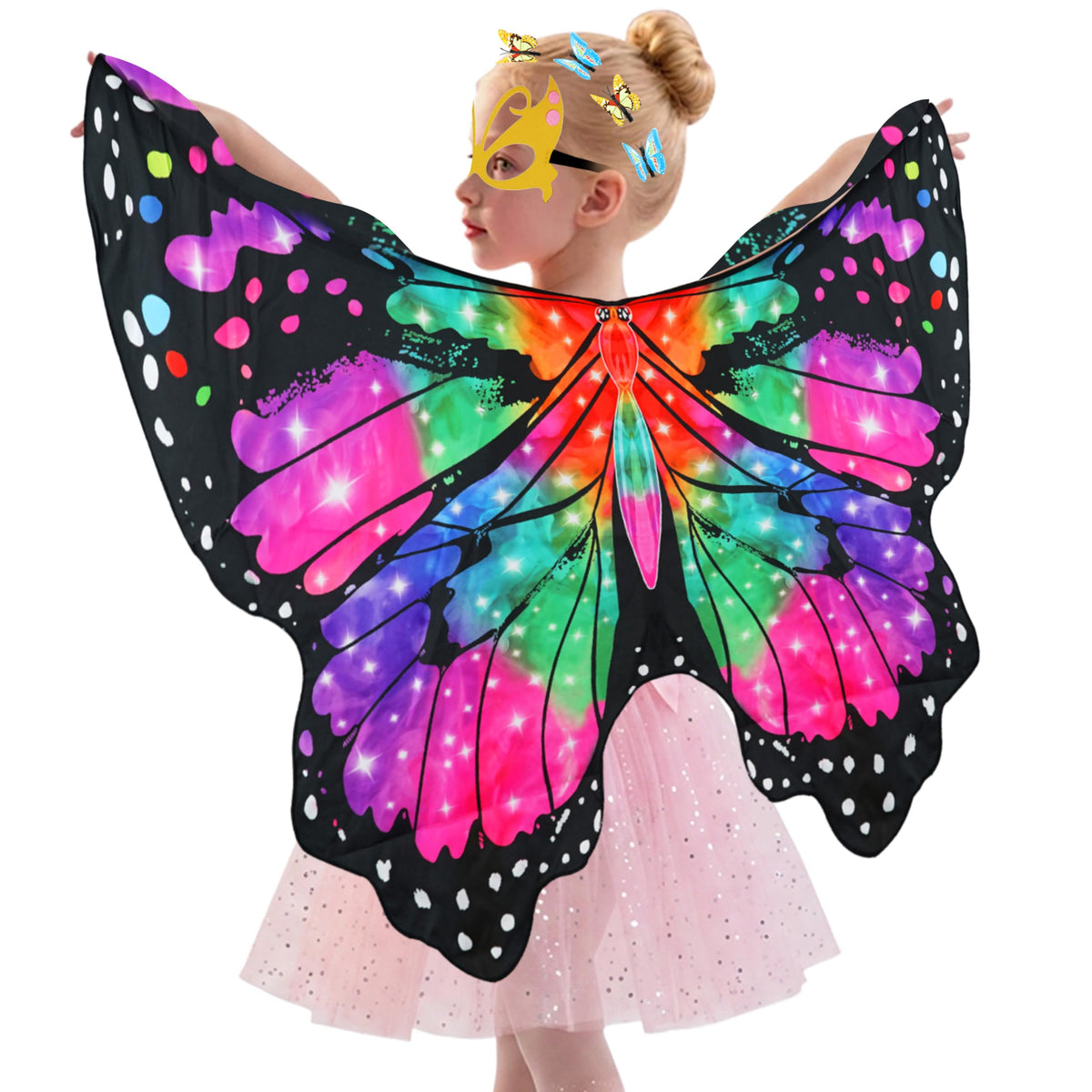 Sunlisky Kids Butterfly Wings Costume for Girls Fairy Wings Dress Up Clothes Headband Mask for Halloween Party Favors