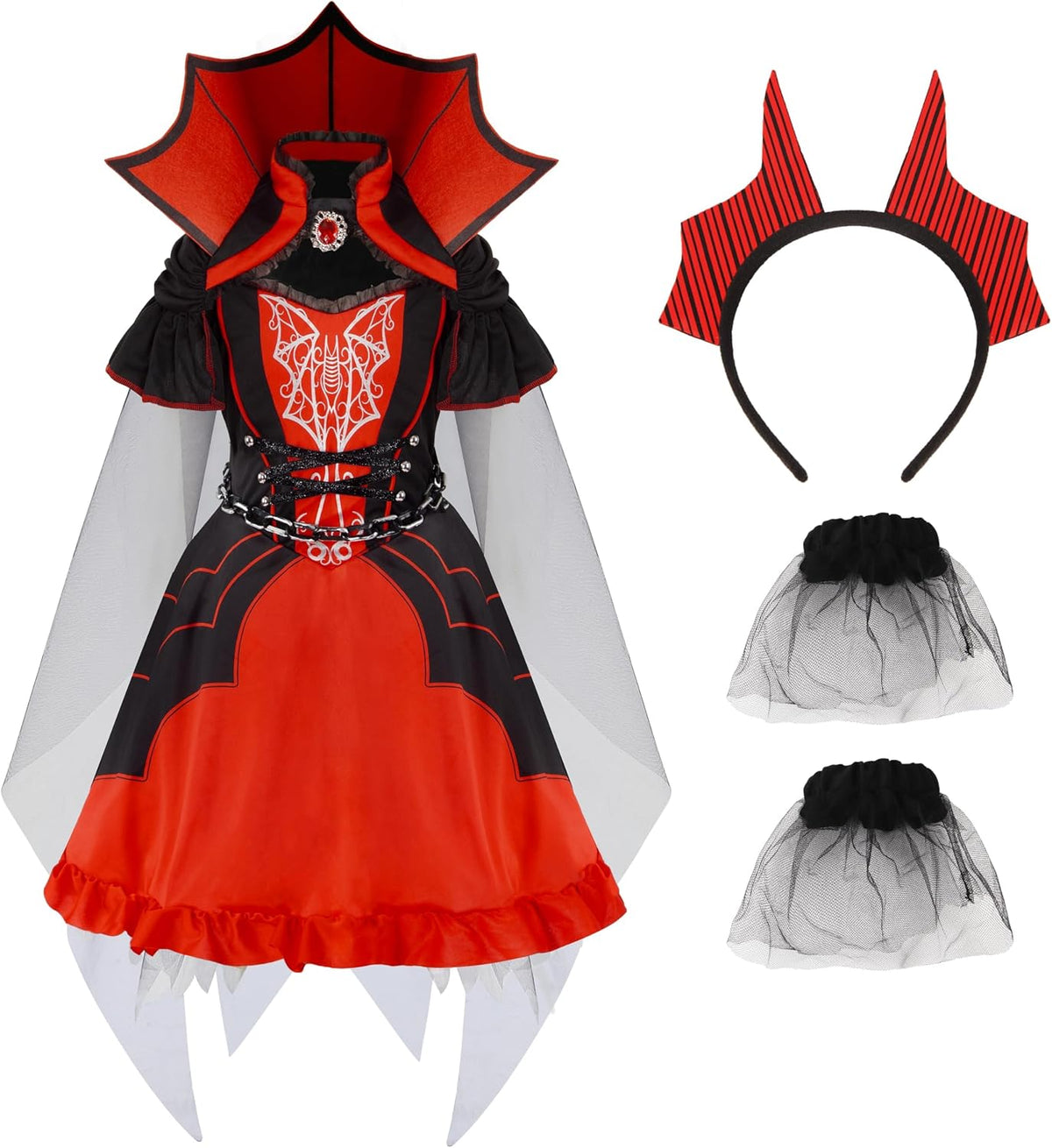 Spooktacular Creations Halloween Girls Vampire Costume, Red Dark Vampire Dress Costume for Girls Halloween Dress up