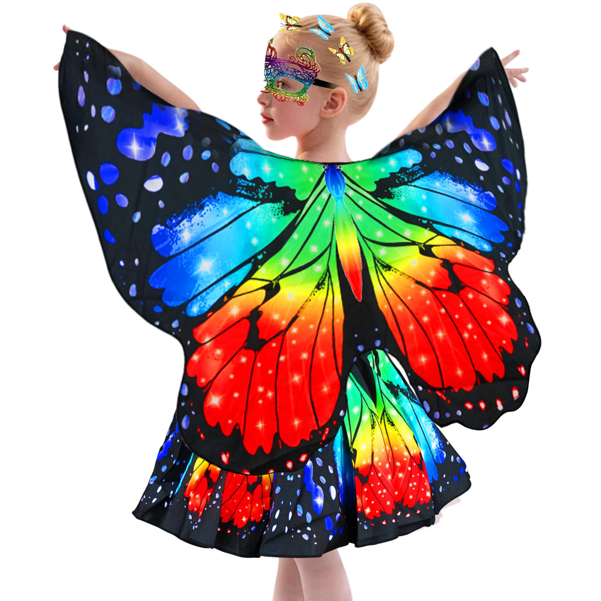 Sunlisky Kids Butterfly Wings Costume for Girls Fairy Wings Dress Up Clothes Headband Mask for Halloween Party Favors