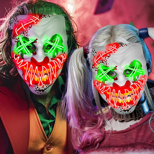 Halloween LED Clown Mask for Aldult & Kids，EL Wire Scary Purge Mask for Cosplay Costume,Light up for Festival Party