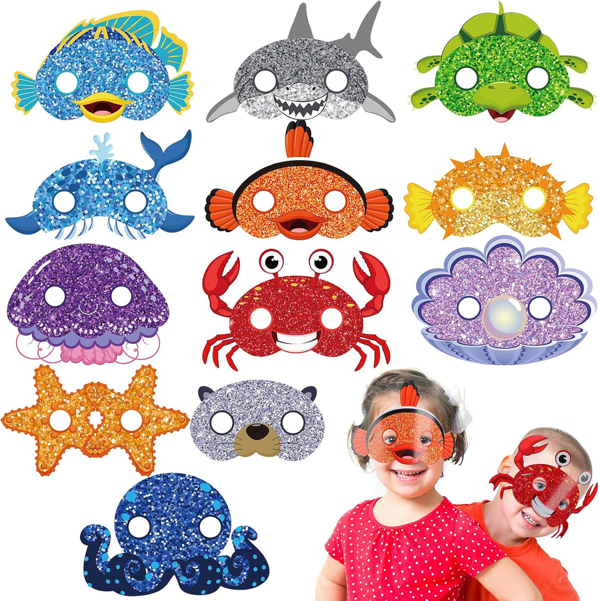Minatee 24 Pieces Kids Masks Under the Sea Ocean Animal Birthday Funny Masks for Kids Party Supplies Under the Sea Ocean Animal Theme Baby Shower Birthday Gifts for Boys and Girls