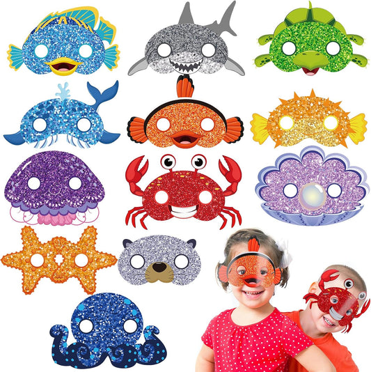 Minatee 24 Pieces Kids Masks Under the Sea Ocean Animal Birthday Funny Masks for Kids Party Supplies Under the Sea Ocean Animal Theme Baby Shower Birthday Gifts for Boys and Girls