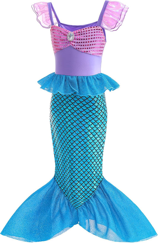 BanKids Princess Little Mermaid Costume Ariel Dress for Grils Birthday Party Halloween Cosplay Costumes 3-10Years