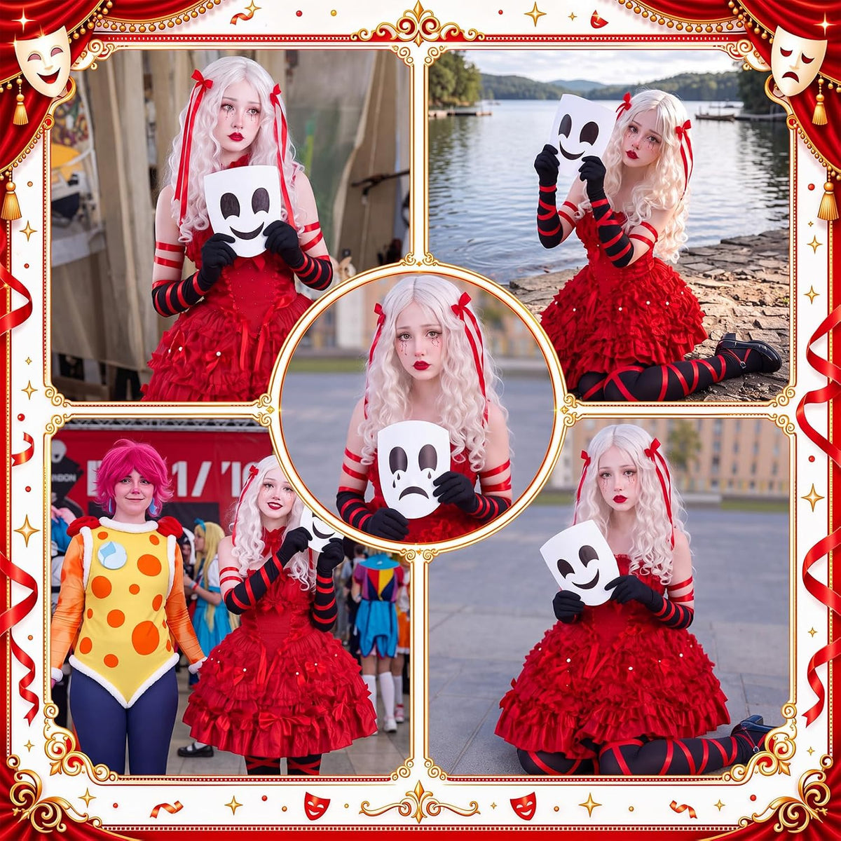 Newcotte 8 Pcs Halloween Red White Black DIY Costume Set