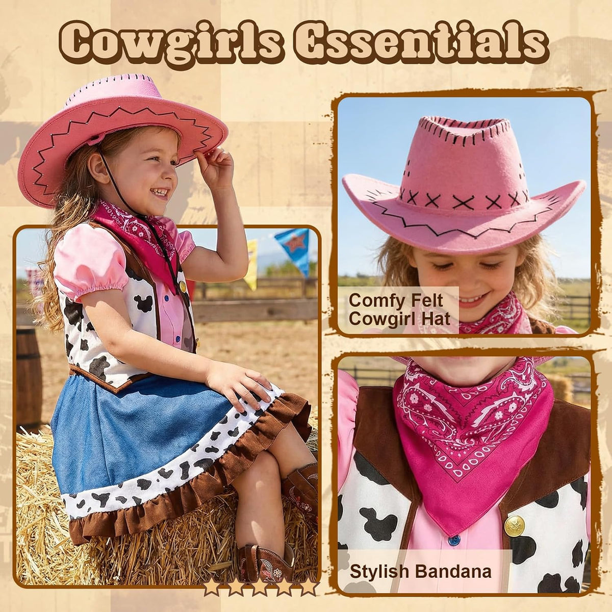 G.C Cowgirl Costume for Girls Kids, Western Cowgirl Outfits for Girls