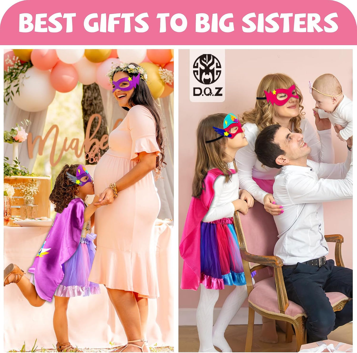 D.Q.Z Superhero-Capes and Masks for Kids, Sister Gifts for Girls Dress Up Clothes New Sibling Birthday Halloween Party