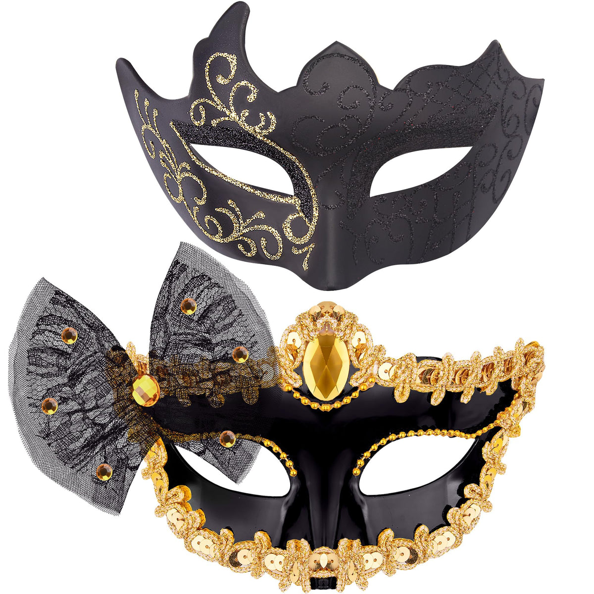 SIQUK Couple Masquerade Masks Set Venetian Party Mask Plastic Halloween Costume Mask Mardi Gras Mask for Women and Men