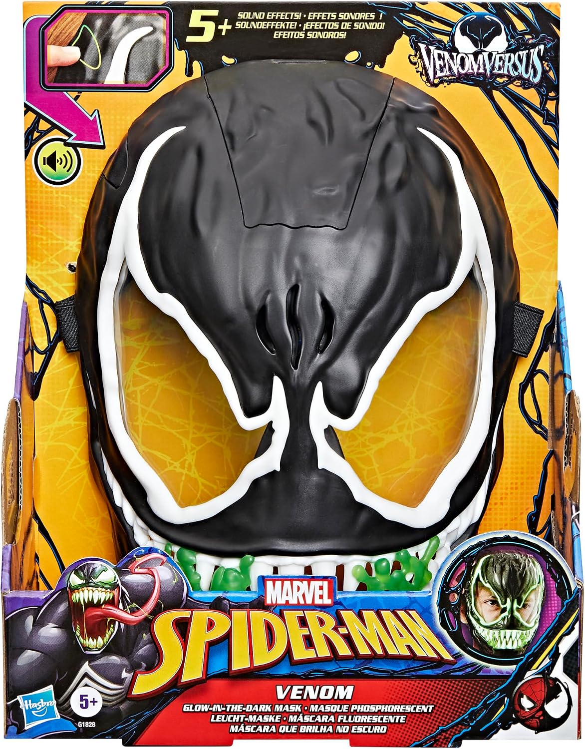 Marvel Spider-Man VenomVersus Venom Glow-in-The-Dark Mask for Role Play, Super Hero Toys for Kids, Ages 5+