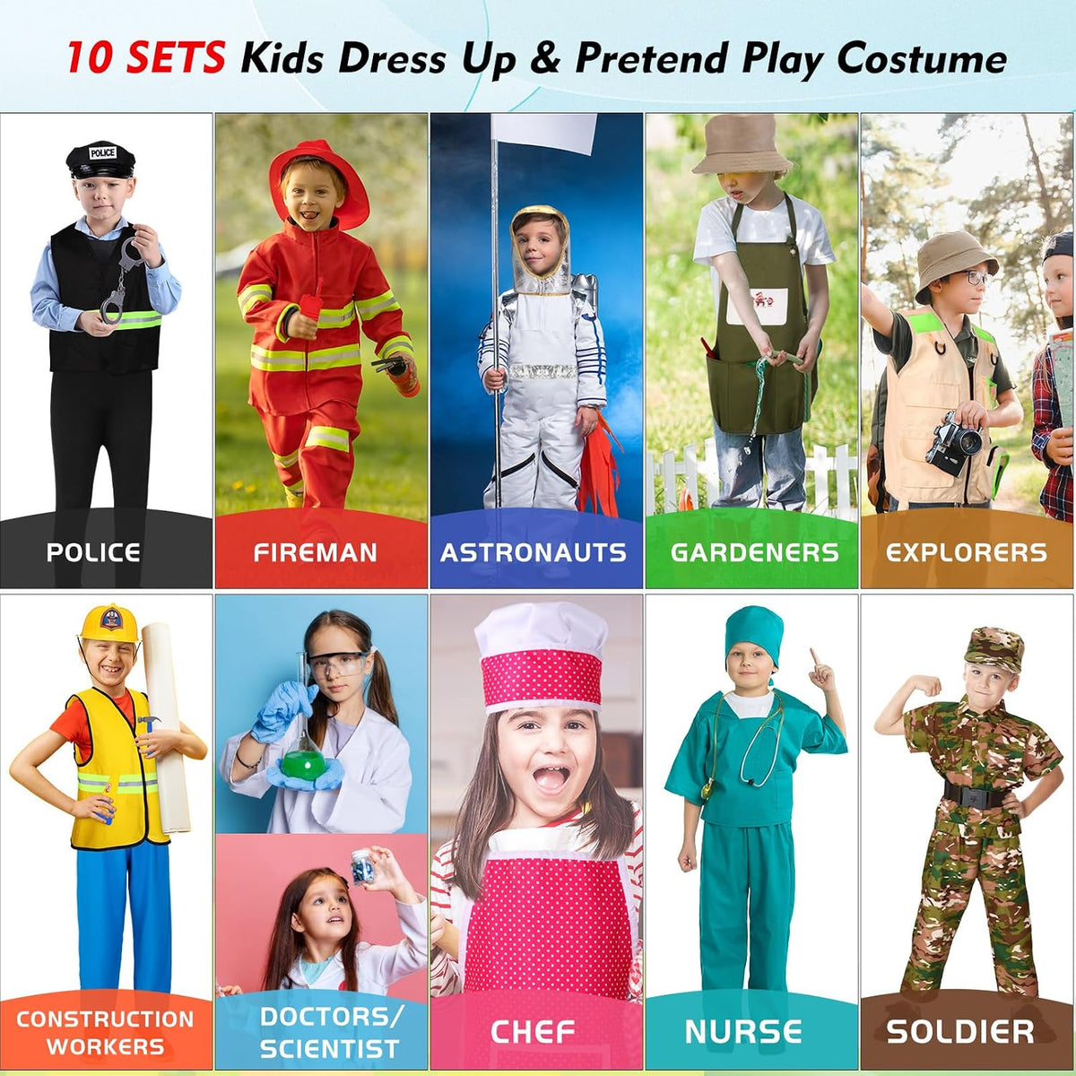 Vicenpal 10 Set Kids Dress up Costumes for Ages 3-8, Career Role Play