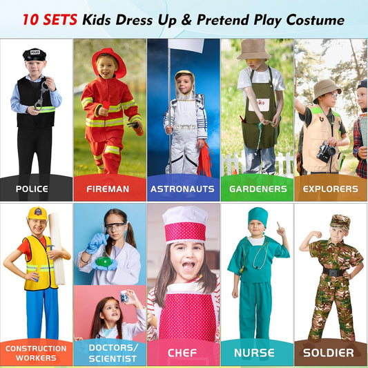 Vicenpal 10 Set Kids Dress up Costumes for Ages 3-8, Career Role Play