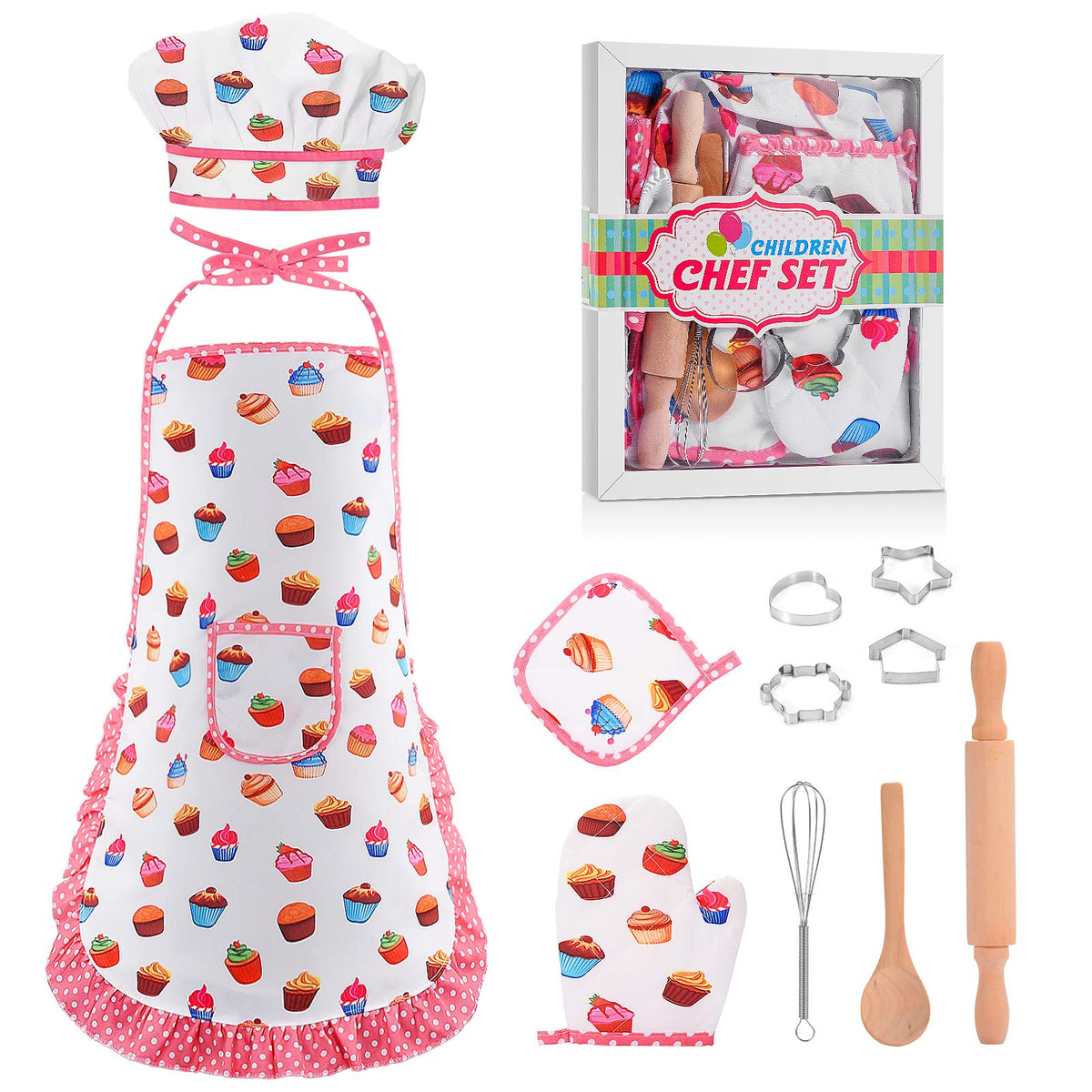 Gifts for 2-8 Year Old Girls Boys,Chef Costume Set Kids Apron for Girls Toddler Birthday Xmas Gifts for Kids Stocking Stuffer