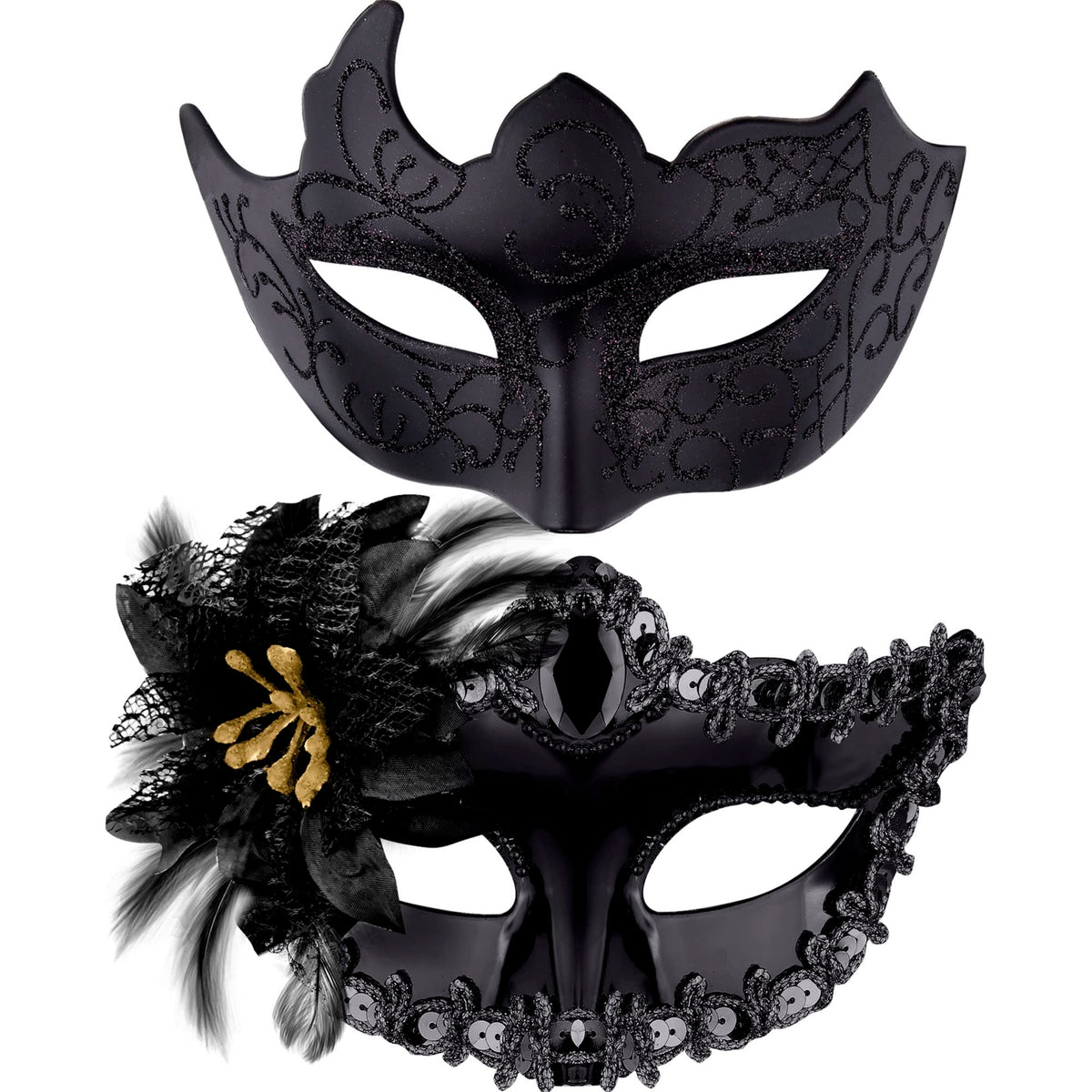SIQUK Couple Masquerade Masks Set Venetian Party Mask Plastic Halloween Costume Mask Mardi Gras Mask for Women and Men