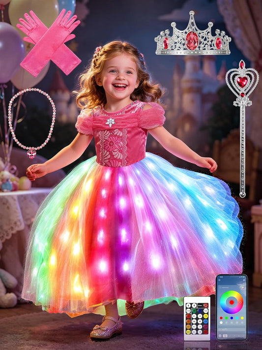 Light Up Princess dress up for 3-9 Ages girls Halloween Costume