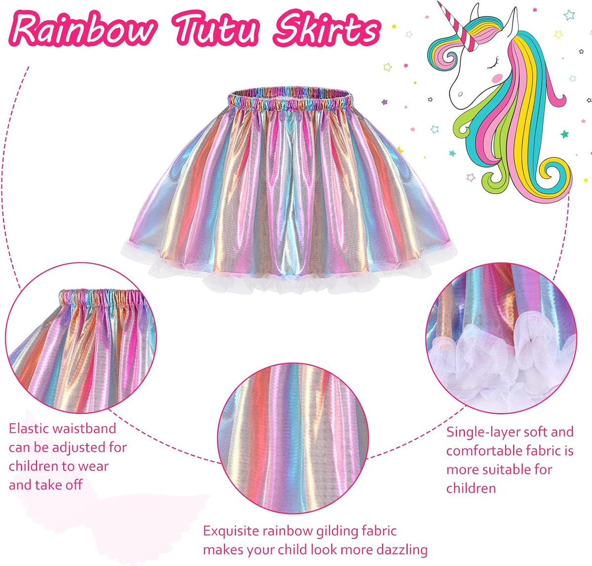 Hifot Unicorn Costumes for Girl, Unicorn Birthday Tutu Dress with Unicorn Wings Headband for Christmas Gifts Party Outfit
