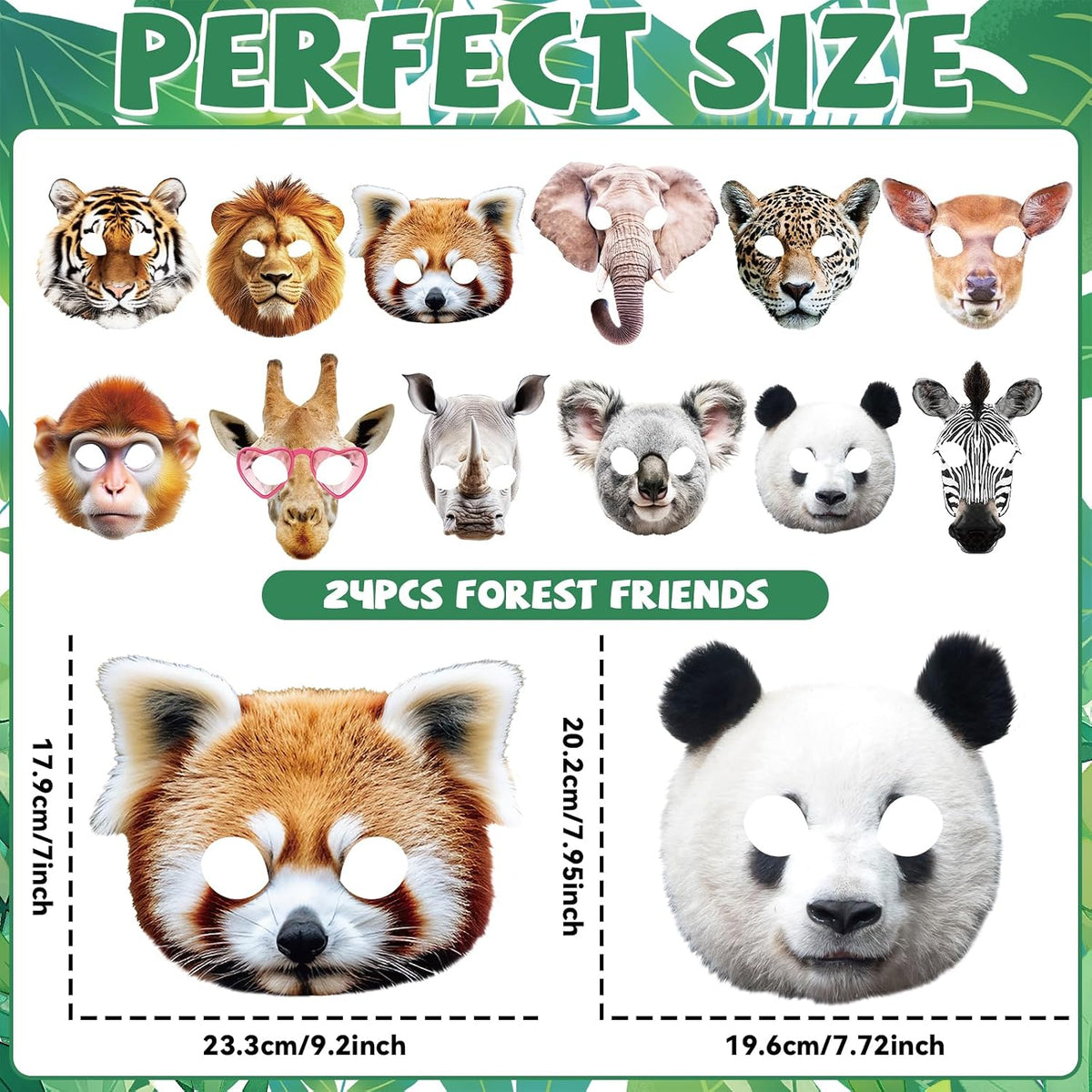 CHUNNIN 24pcs Animal Masks Party Favors Jungle Safari Themed Birthday Masks Realistic Printed Wild Petting Zoo Animal Costume Dress Up for Woodland Adults Party Supplies Decoration