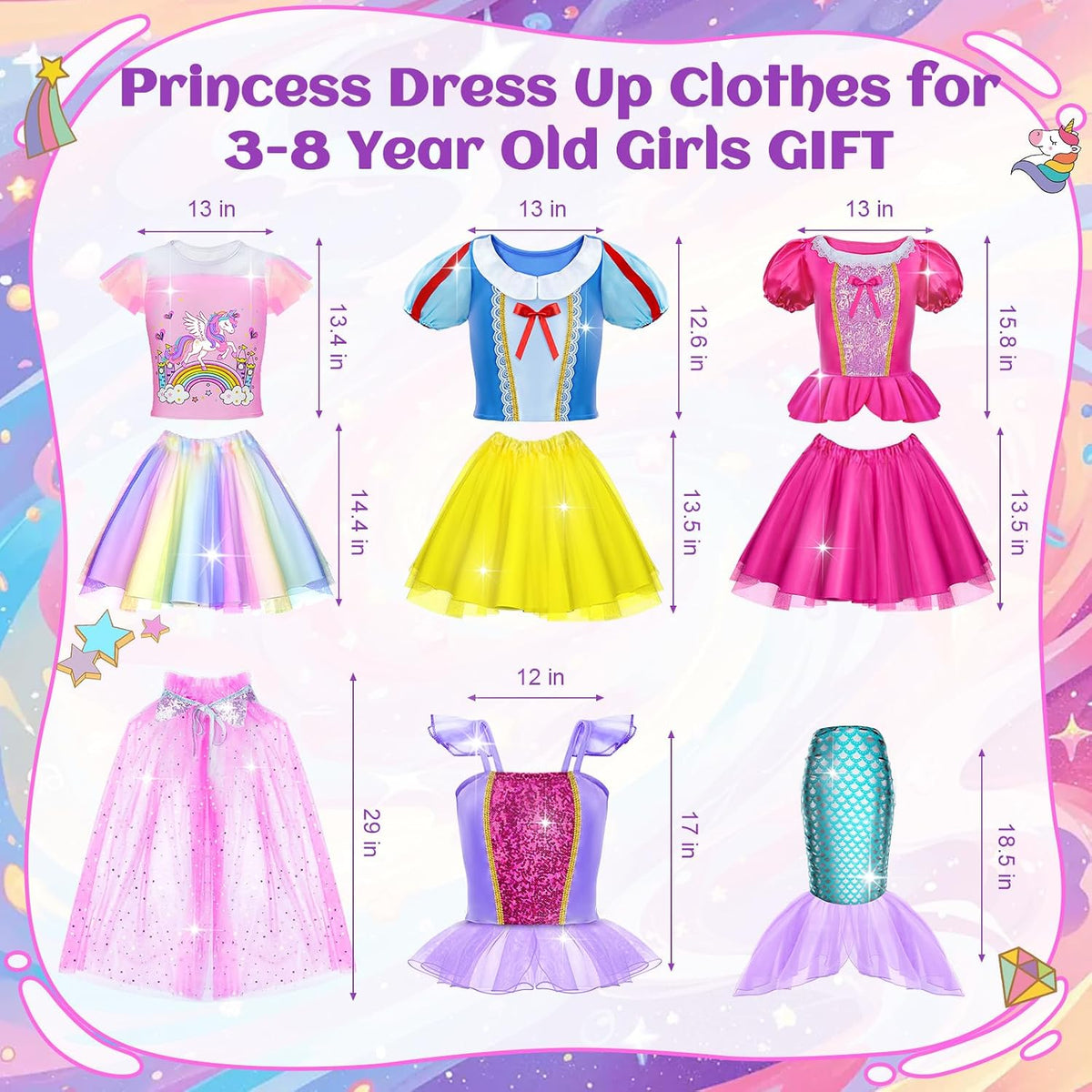 Tlooe Princess Dress Up for Girls - Dress up Clothes for Toddler Girl,Role Play Costume Princess Toys Christmas Birthday Gifts Set for Age 3-8 Year Old