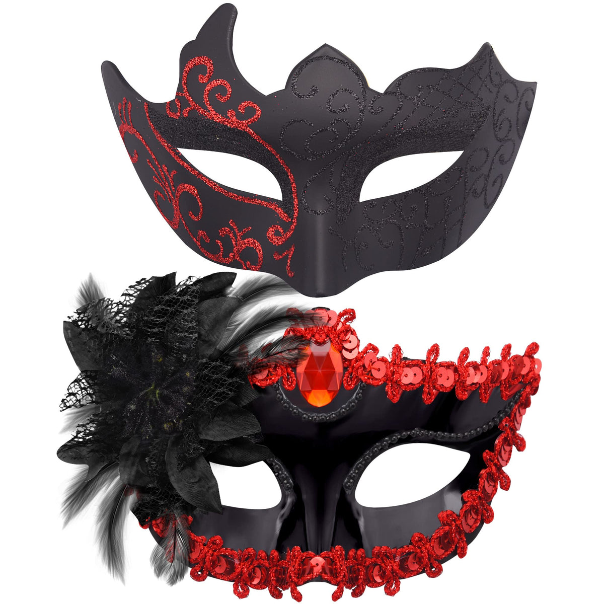 SIQUK Couple Masquerade Masks Set Venetian Party Mask Plastic Halloween Costume Mask Mardi Gras Mask for Women and Men