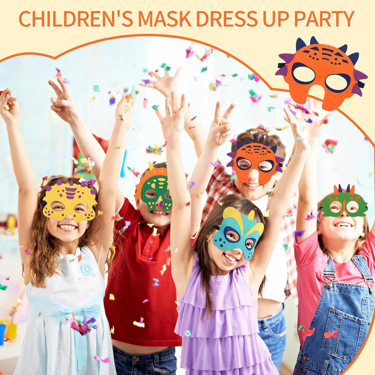 30 Packs Felt Dinosaur Masks for Kids Birthday Party | Dino Masks for Halloween Cosplay Dress Up Decorations