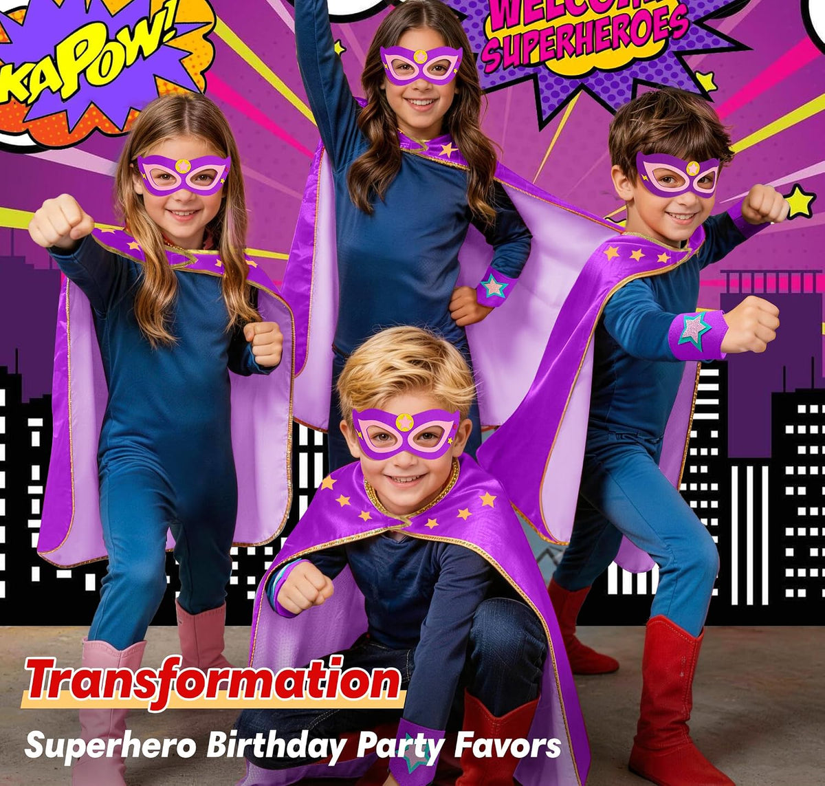 Star Superhero-Cape and Mask for Kids, Super-Hero-Costumes for Girls Boys Dress Up Toys Birthday Gifts