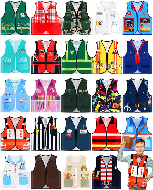 Geyoga 24 Pcs Kids Community Helper Dress Up Vest Career Cosplay Cloth Toddlers Occupation Pretend Play Costume