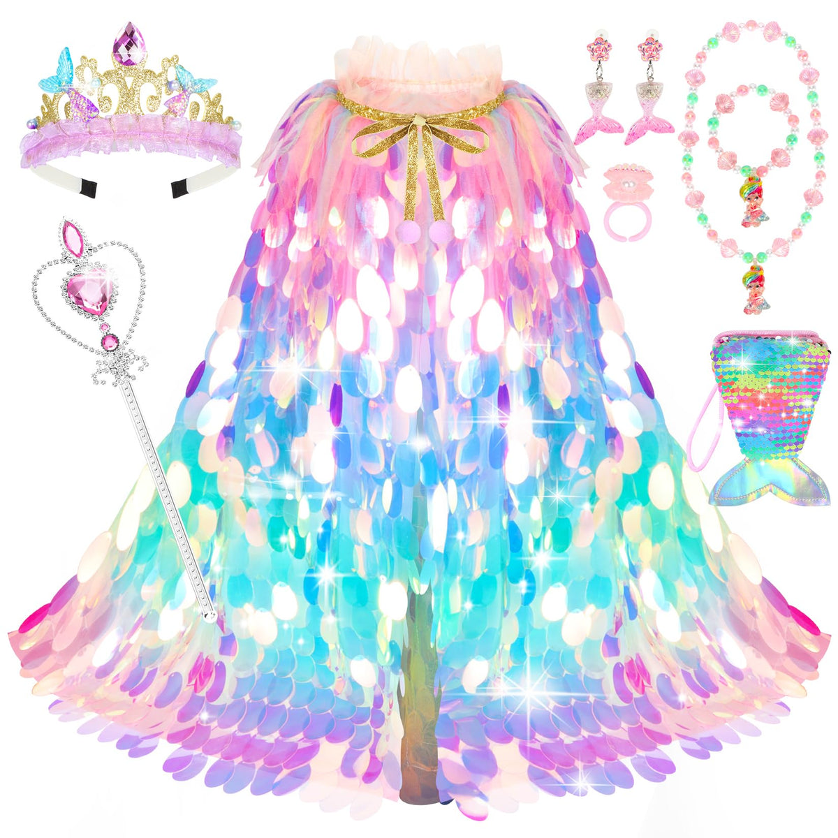 LIMIROLER Princess Dress Up Clothes Mermaid Cape Gift Set for Girls Age 3-8