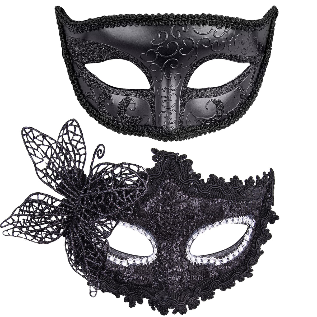 SIQUK Couple Masquerade Masks Set Venetian Party Mask Plastic Halloween Costume Mask Mardi Gras Mask for Women and Men