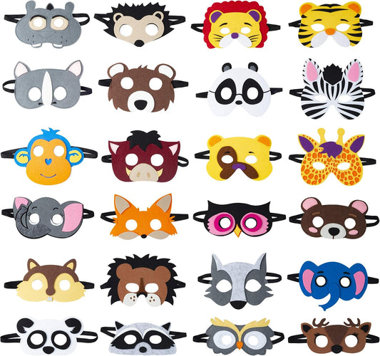 TEEHOME 24PCS Animal Felt Masks for Kids Safari Party Favors