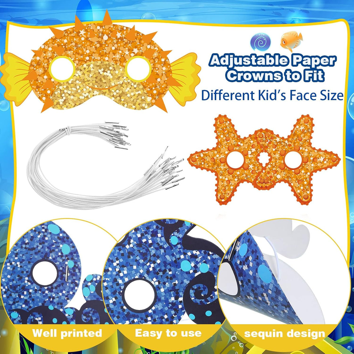 Minatee 24 Pieces Kids Masks Under the Sea Ocean Animal Birthday Funny Masks for Kids Party Supplies Under the Sea Ocean Animal Theme Baby Shower Birthday Gifts for Boys and Girls
