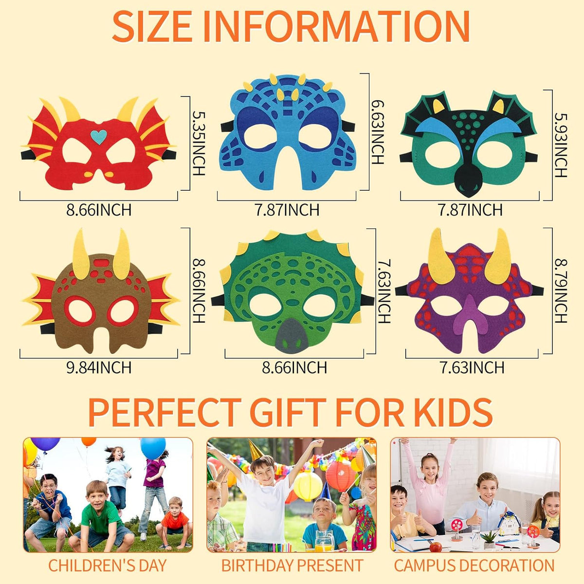 30 Packs Felt Dinosaur Masks for Kids Birthday Party | Dino Masks for Halloween Cosplay Dress Up Decorations