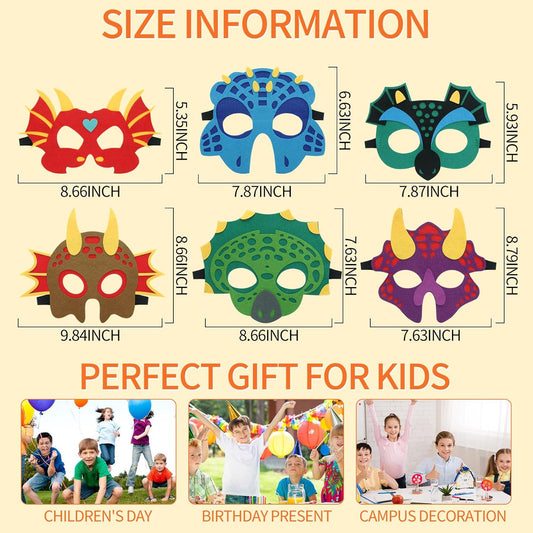 30 Packs Felt Dinosaur Masks for Kids Birthday Party | Dino Masks for Halloween Cosplay Dress Up Decorations