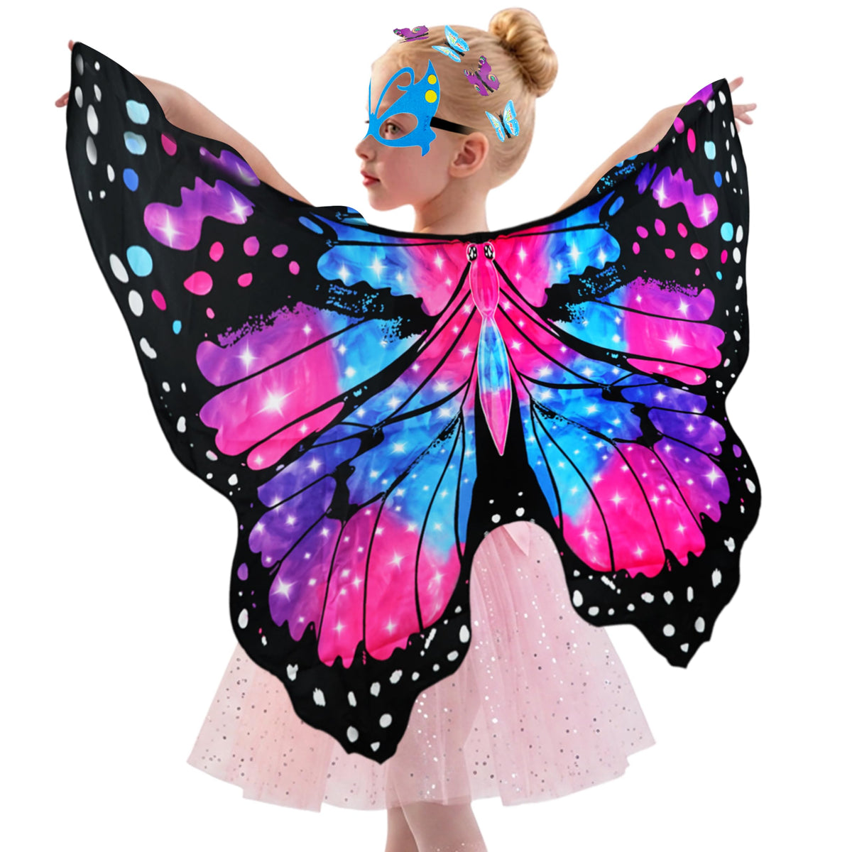 Sunlisky Kids Butterfly Wings Costume for Girls Fairy Wings Dress Up Clothes Headband Mask for Halloween Party Favors