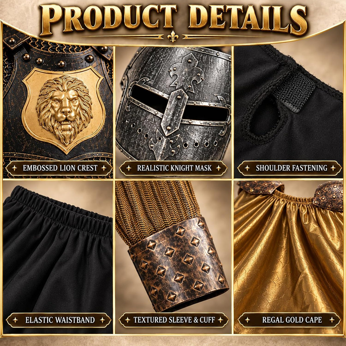 Kids Boys Knight Costume Cosplay, Gladiator Medieval Outfits with Roman Soldier Mask shield, Halloween Party Dress Up