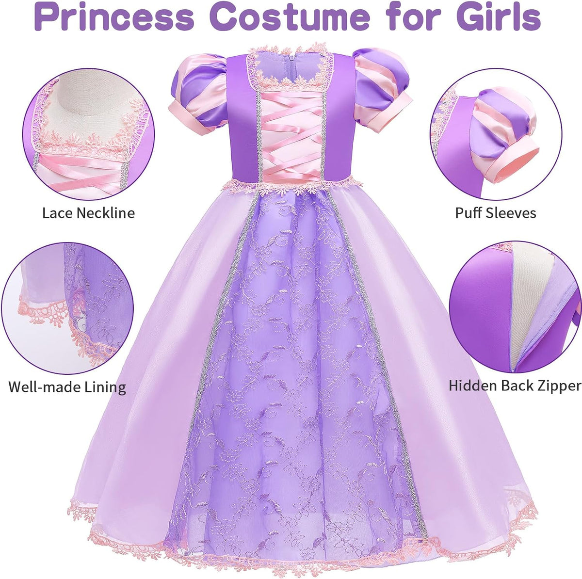 G.C Purple Princess Costume for Girls Kids Toddler, Halloween Costumes