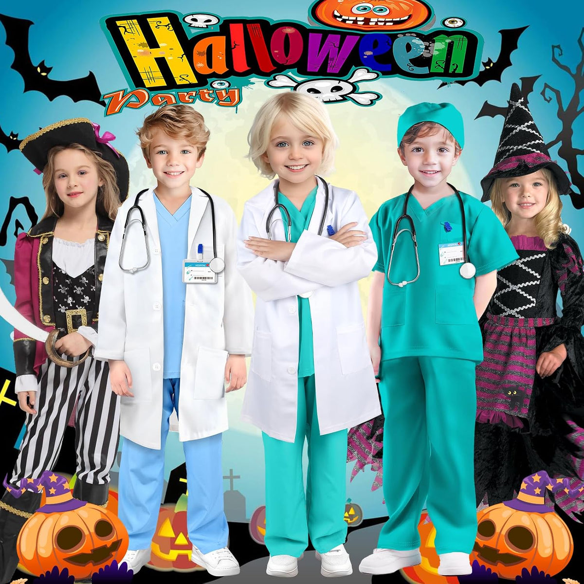 GIFTINBOX Doctor Costume for Kids Doctor Lab Coat for Kids Real Stethoscope, Girls Halloween Costumes for Kids age 3-11