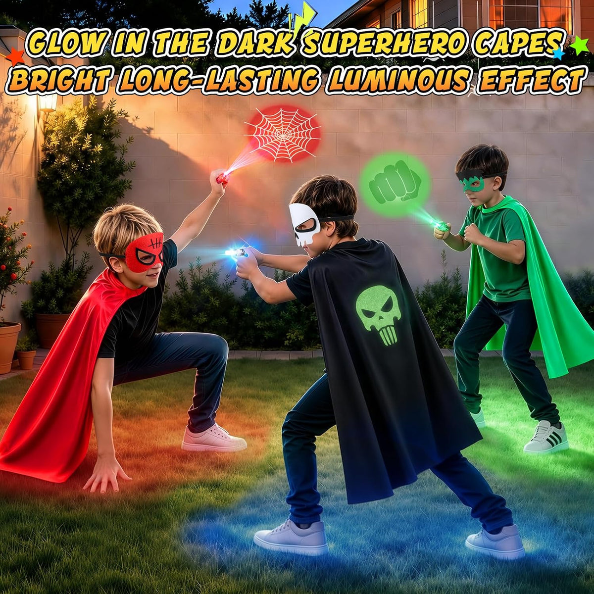 RACPNEL Glow in the Dark Superhero Capes, Halloween Costumes for Kids 3-12
