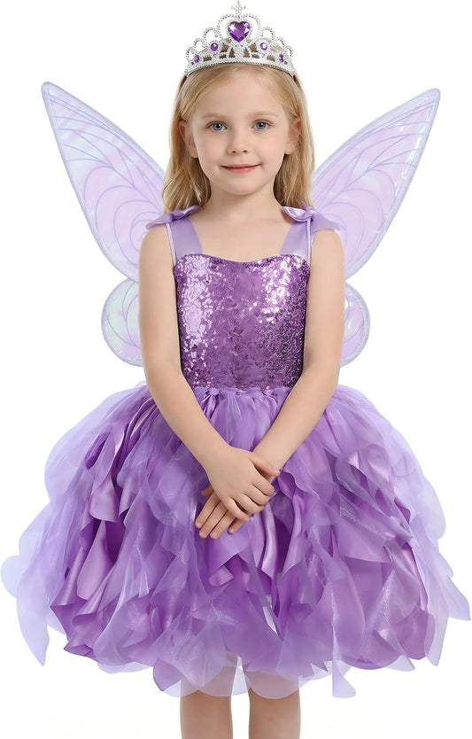 Soyoekbt Fairy Costume for Girls Princess Tutu Dress with Butterfly Wings for Girls Birthday Party Dress Up