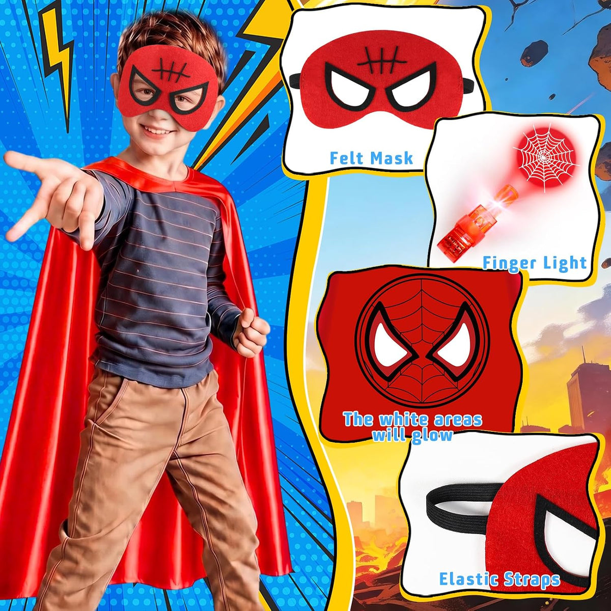 RACPNEL Glow in the Dark Superhero Capes, Halloween Costumes for Kids 3-12