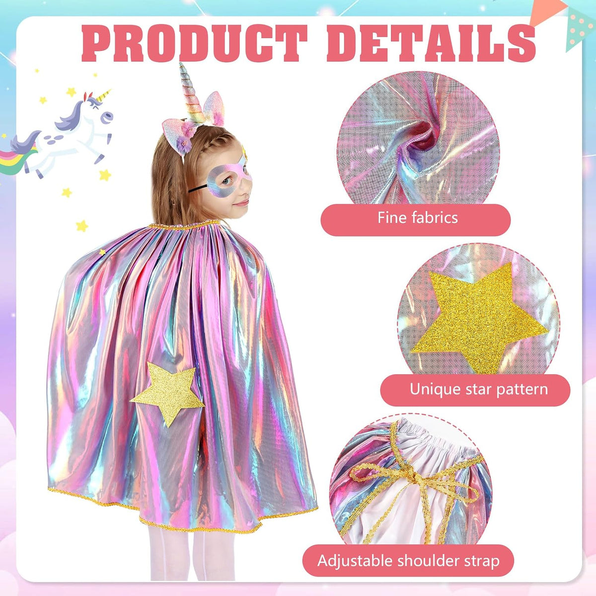 Princess Costumes for Girls Unicorn Costume Kids Tutu Skirt Unicorn Headband Princess Cape for Birthday Halloween