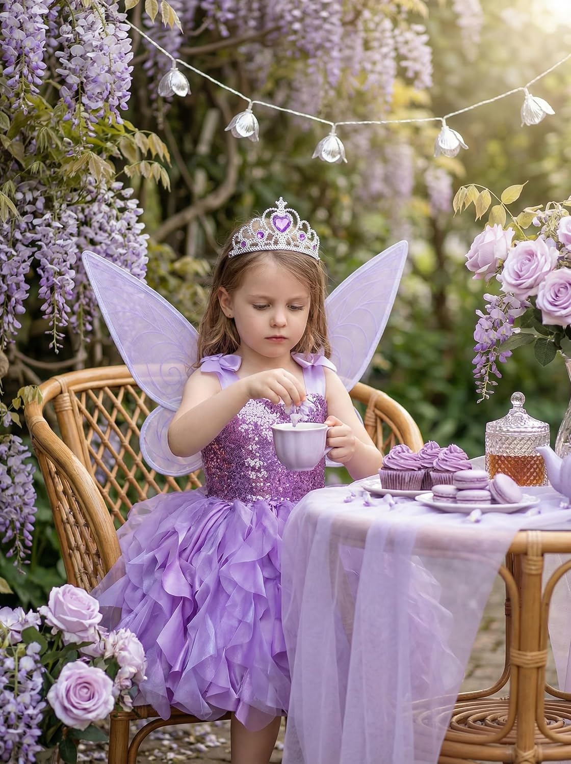 Soyoekbt Fairy Costume for Girls Princess Tutu Dress with Butterfly Wings for Girls Birthday Party Dress Up
