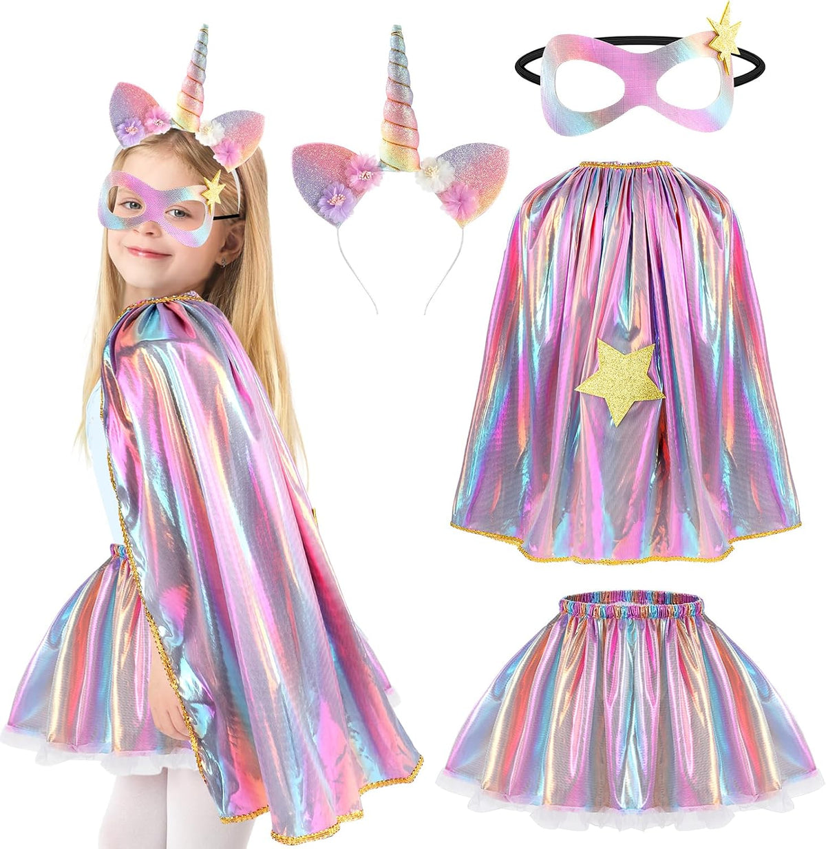 Princess Costumes for Girls Unicorn Costume Kids Tutu Skirt Unicorn Headband Princess Cape for Birthday Halloween