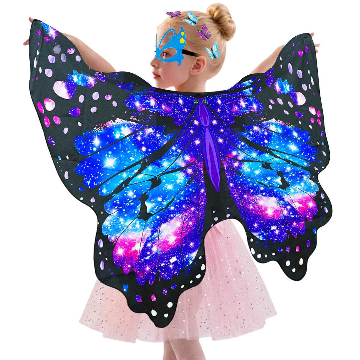 Sunlisky Kids Butterfly Wings Costume for Girls Fairy Wings Dress Up Clothes Headband Mask for Halloween Party Favors