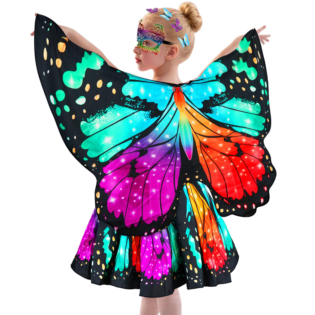 Sunlisky Kids Butterfly Wings Costume for Girls Fairy Wings Dress Up Clothes Headband Mask for Halloween Party Favors