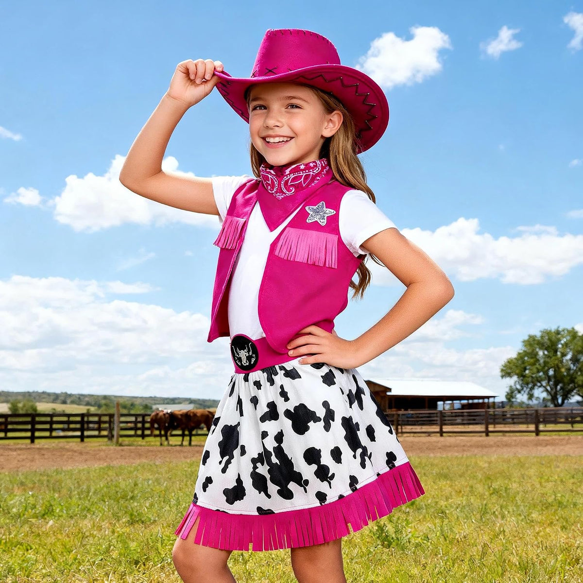 Gomukot Kids Cowgirl Costume for Girls Western Rodeo Outfit Halloween Costume Party Dress Up
