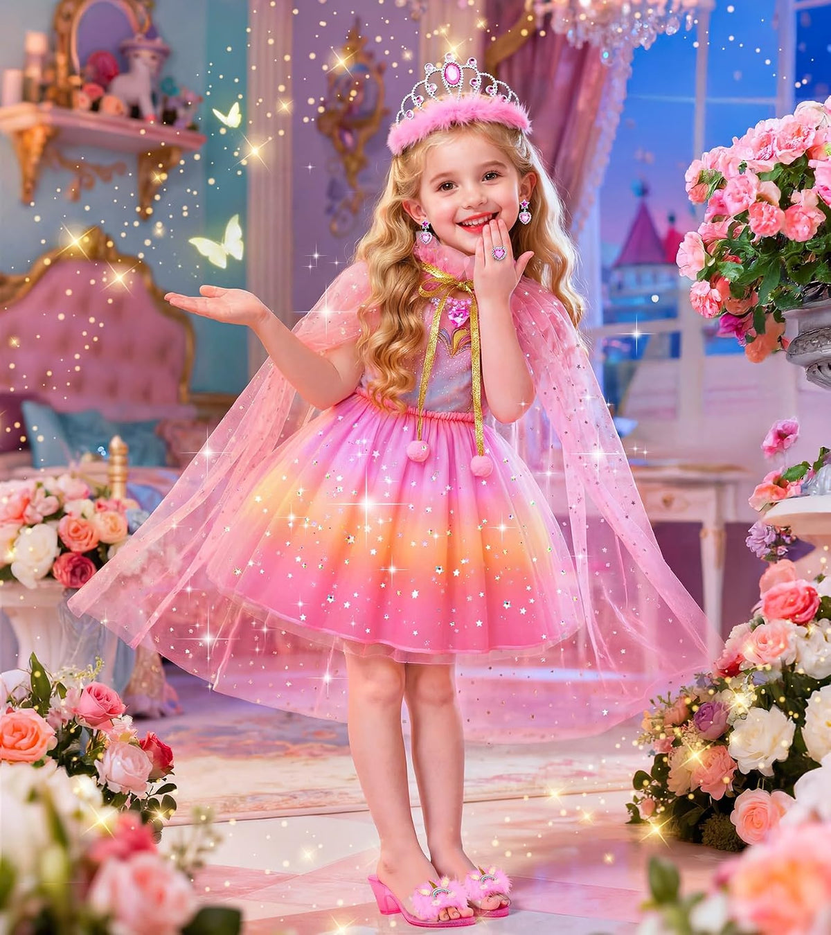 Princess Dress Up, Girls Dress Up Clothes with Princess Capes Shoes Dress
