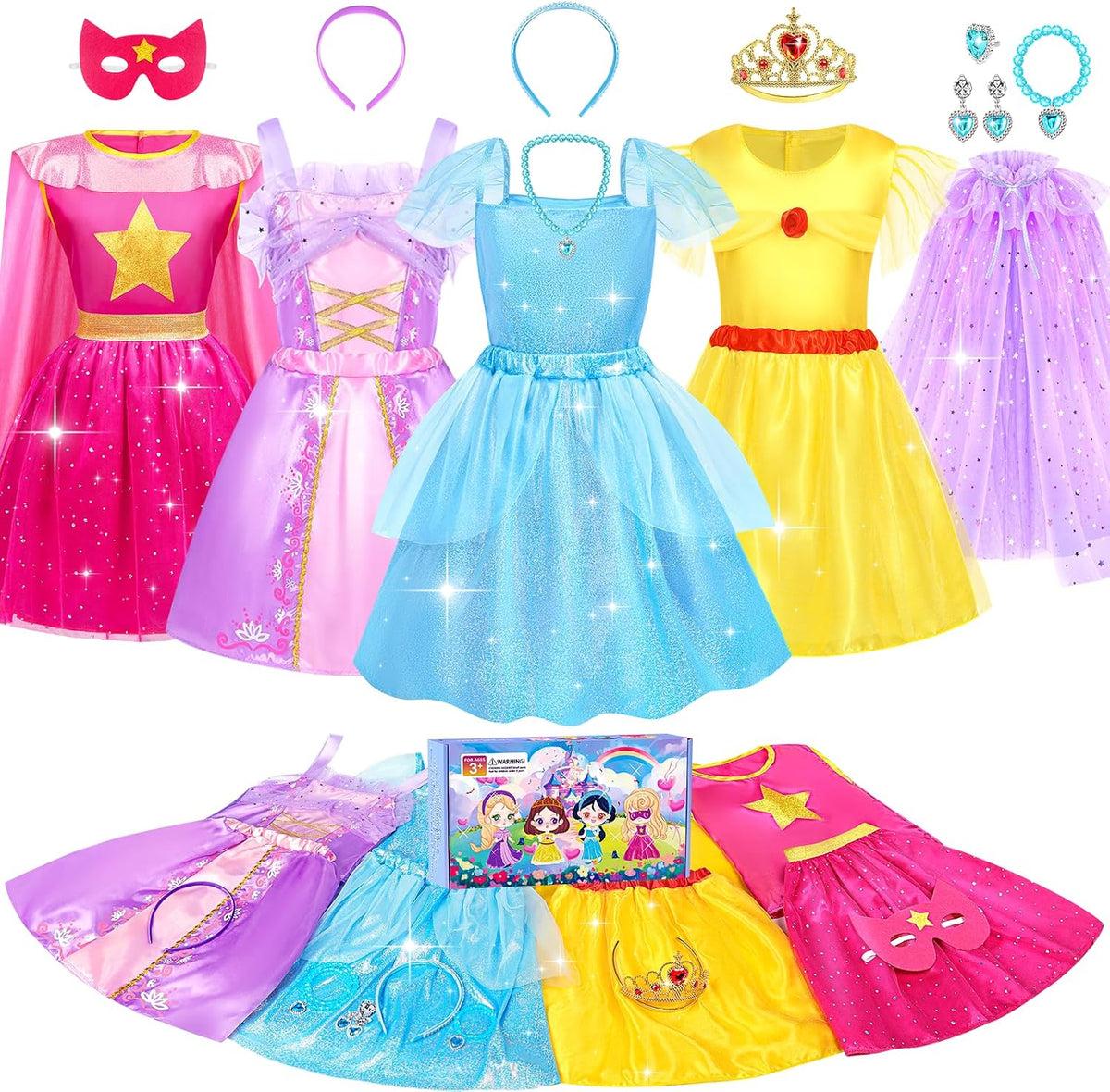 Jeowoqao Princess Dresses for Girls, Princess Dress Up Clothes Little Girls
