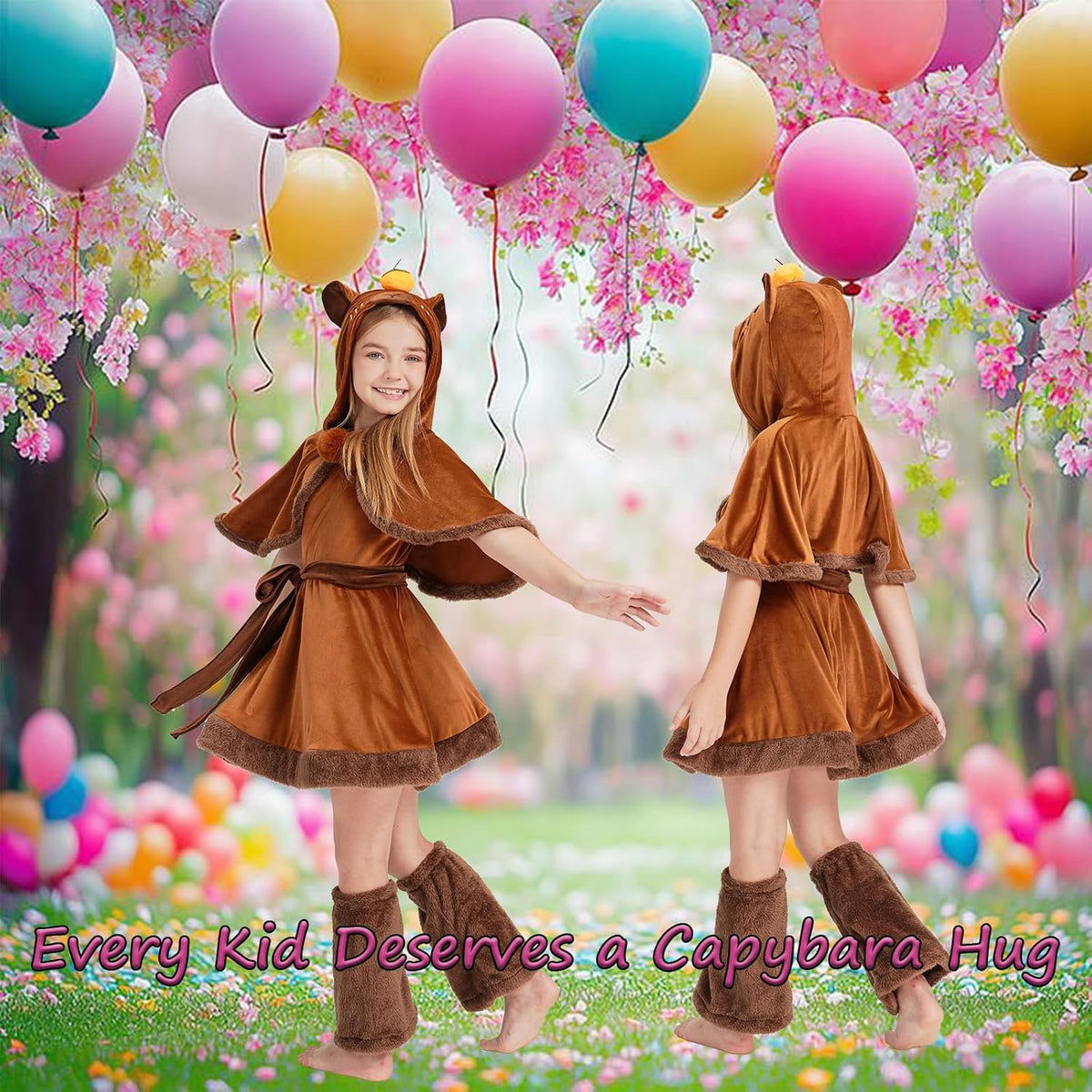 Capybara Kids Costume Set, Halloween Costume 3-Piece Outfit Cute Animal Dress-Up for Parties, and Playtime