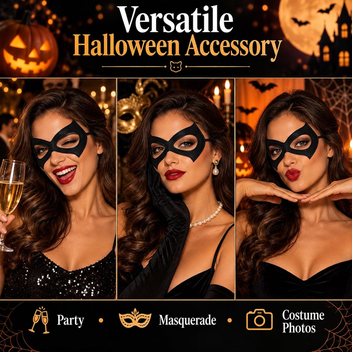 Black Cat Women Eye Mask Bat Mask Superhero Halloween Cosplay Accessories