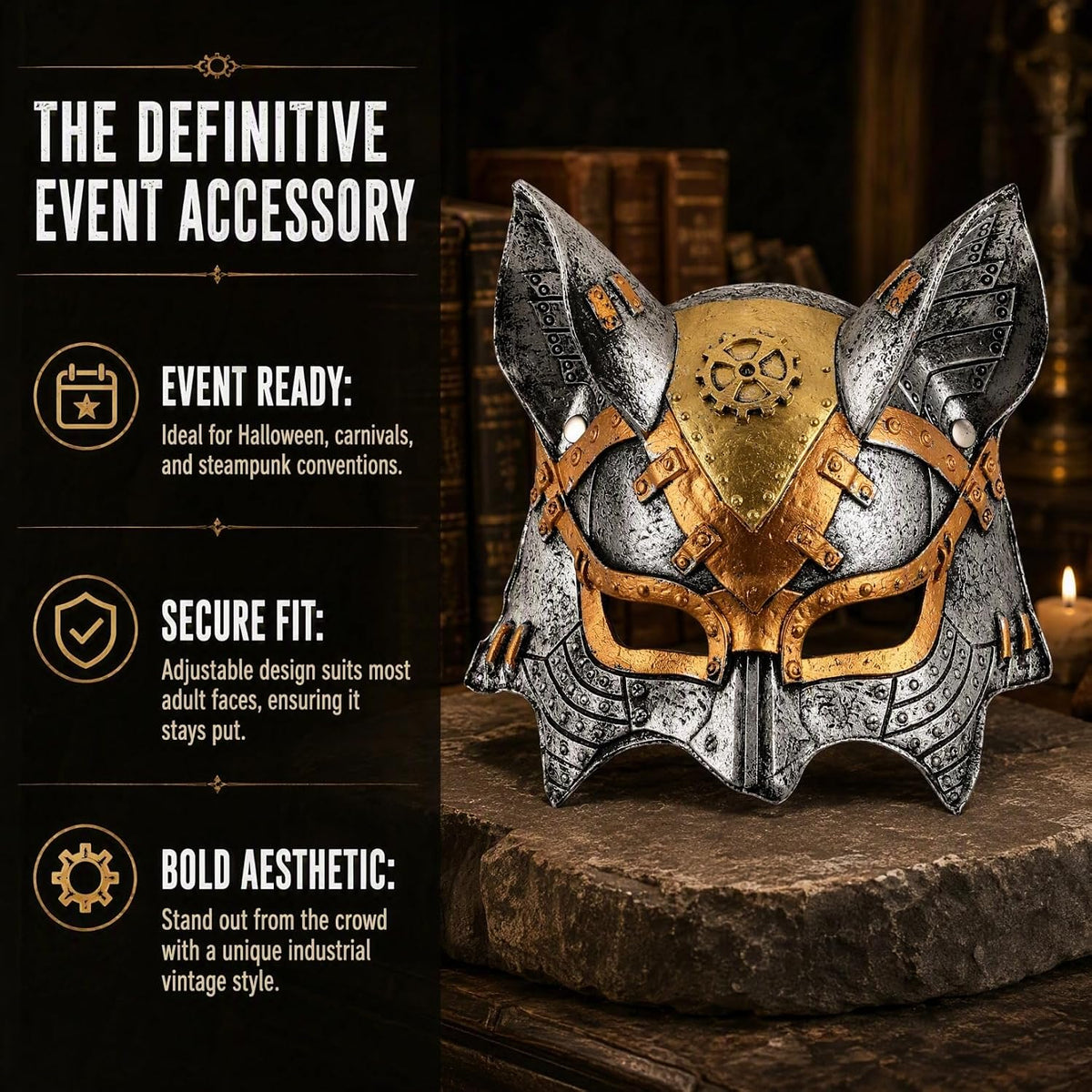 Halloween Steampunk Fox Mask: Half Face Animal Costume Prop for Carnival