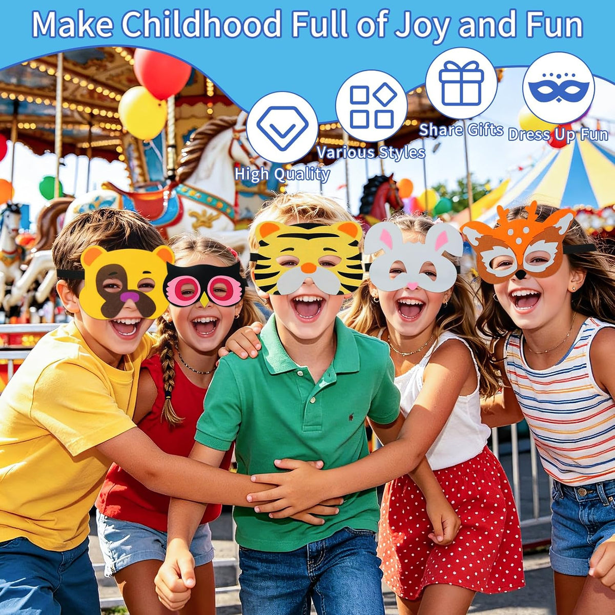 30 Pieces Felt Animal Masks for Kids Jungle Theme Party Favors Supplies